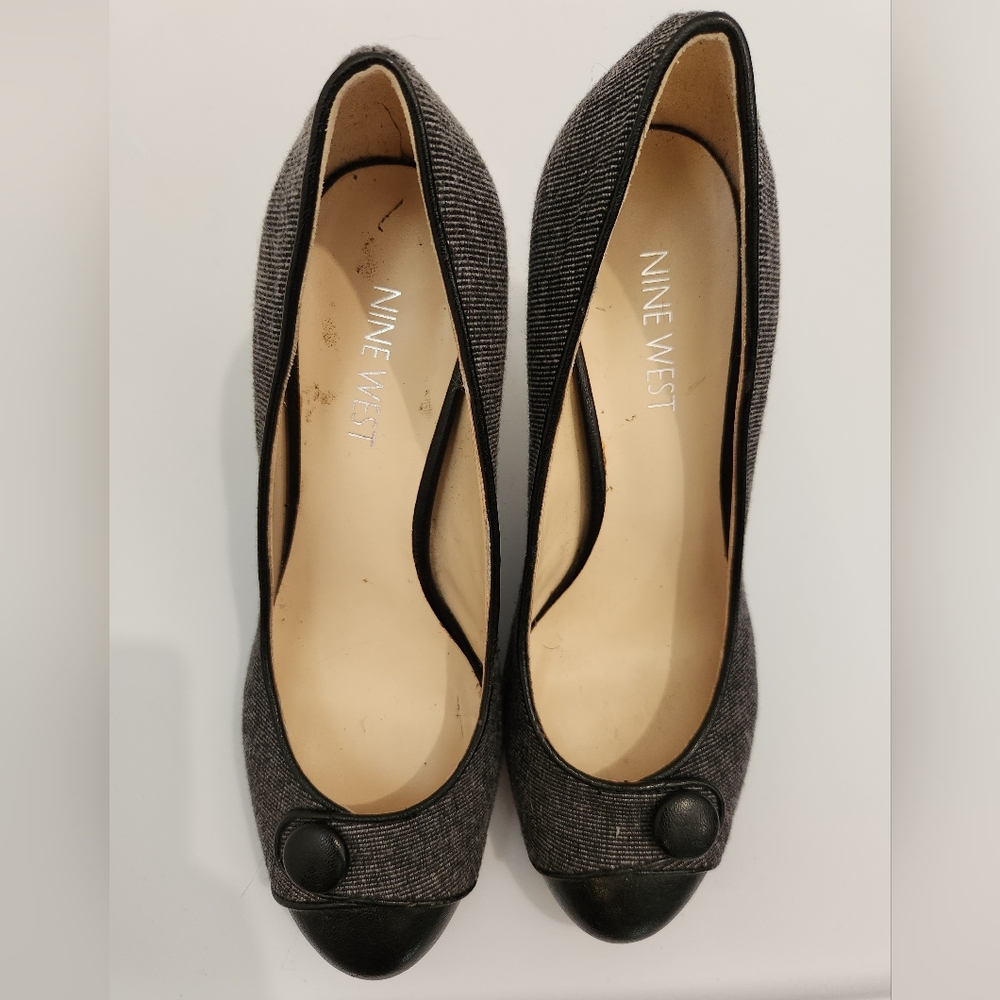 Nine West Women's Agne Gray‎ Tweed Fabric Pumps 3.25" Heels Round Toe Size 6M - Picture 3 of 11